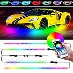 JMEST LEAD Car Underglow Lights, 4PCS Dream Color Chasing Neon Lights Kit 16 Million Colors Car Under Lights Strip Sound Actived Underbody System Lights with APP Control, DC 12-24V (2×47inch+2×35inch)