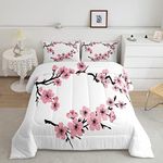 Feelyou Cherry Blossoms Comforter Set Traditional Japanese Style Bedding Set for Adults Bedroom Sakura Flower Decor Comforter Floral Botanical Duvet Set Queen Size with 2 Pillow Case