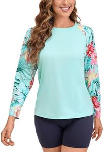 Women's Rash Guard UPF 50+ Quick Dry UV Protection Swim Shirt Long Sleeve SPF Sun Shirts for Women(Light Blue Floral,S)