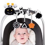 vocheer High Contrast Baby Toys for Newborn, Black and White Hanging Toy Car seat Crib Move, Animal Circle Plush Stroller Toy, Squeak Travel Activity Wind Chimes 0-6 Months (Giraffe)