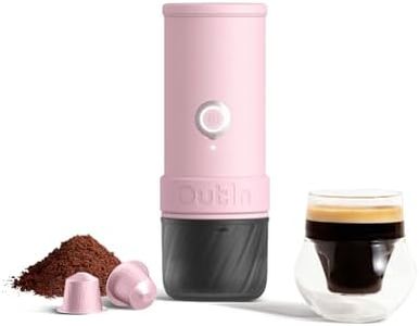 OutIn Mino Portable Electric Espresso Machine, Mini Camping Coffee Maker for Travel, Pocket Sized Coffee Machine Self-Heating, Ground Coffee & NS Capsule Adapter For Adventure
