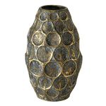 Tooled Antique Gold Finished Metal Vase, Sculptural Ring Pattern Details, Handcrafted, Blue and Black Patina, 13 Inches Tall, 1.5 lbs (20.0 H cm) Table Top Home Decor