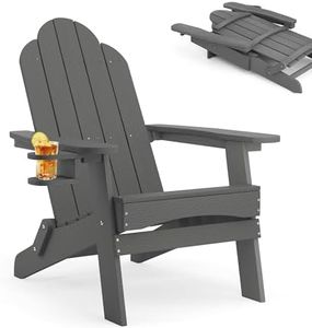 LUE BONA Chaise Adirondack Pliable, Chaise de Jardin HDPS, Résistante aux Intempéries avec Porte-Gobelet, pour Jardin, Terrasse, Balcon, Gris Foncé