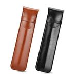 CODIRATO 2 PCS Leather Pen Holder Handmade Protective Pen Case Portable Pen Protective Sleeve for Pens, Optical Pencil (Brown and Black)