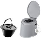 Large 5L Compact Portable Toilet Potty Loo with Seat Washable Basket and Toilet Roll Holder Lightweight Portable Loo, Camping Loo, Camping WC for Pool Party Camping Caravan Picnic & Festivals Outdoor