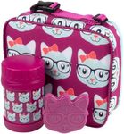 Bentology Kids Lunch Tote Set Kitty Cat Pink & Blue-Includes Reusable Hard Ice Pack & Stainless Steel Food Jar Thermos-Hot or Cold Food for Hours- Perfect Lunchbox Kit for Boys & Girls, Back to School