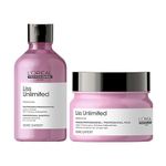 L'OREAL PROFESSIONNEL PARIS Liss Unlimited Shampoo 300Ml And Hair Mask 250Gm Combo For Rebellious Frizzy Hair, Serie Expert (Pack Of 2)