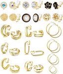 SAILIMUE 16 Pairs Clip On Earrings For Women 14K Gold Plated Chunky Clip On Hoop Earrings No Piercing Fake Earrings Set