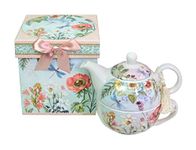 Lightahead Bone China Tea for One Set in Blue Bird Design, in attractive Reusable Handmade Gift Box (With Ribbon), Blue