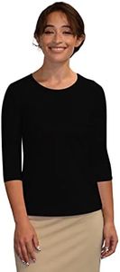 Kosher Casual High Neck Layering Top for Women Quarter Sleeve Slim Fit Tee Extra Large Black