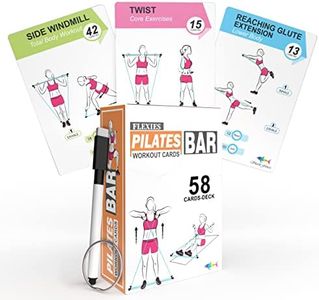 Flexies Pilates Bar Workout Cards - 58 Exercise Cards with Pilates Stick Work Out Postures, Instructions & Breathing Tips | Free Ring & Dry-Erase Marker to Create Your Customize Workout Planner Chart