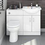 iBathUK 1048 Vanity Unit Furniture Set, Wash Basin, WC,Toilet Pan, Soft Close Toilet Seat, Concealed Cistern, Bathroom Storage Cabinet-White (Flat Pack)