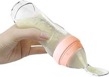 Haakaa Silicone Baby Food Dispensing Spoon Feeder 4oz - Infant Squeeze Cereal Feeder, Baby Fresh Food Feeder, Feed Bottle for Puree, Solid Baby Food, BPA Free, 4m+ Babies – Peach