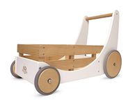 Kinderfeets 2-in-1 Wooden Cargo Walker Cart Wagon with Adjustable Rubber Wheels and Removable Basket | Baby Walker & Wagon For Children and Toddlers | Ages 12 Months & Up (White)