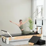 PAETA Pilates Reformer, Wooden Reformer Pilates Machine with Tower & Mat, Pilates Equipment for Home Workout and Studio, Includes Sitting Box, Jumpboard
