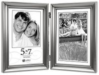 Malden International Designs Concourse Pewter Metal Hinged Picture Frame, Double Vertical, 2-5x7, Silver