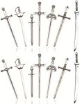 YYaaloa 14pcs (7 styles) Sword Katana Knife Bookmark Charms Collection Craft Supplies, Antique Silver Tone, Charms Pendants for Crafting, Jewelry Findings Making Accessory for DIY Necklace Bracelet