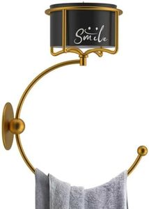 Zylbb Vintage Metal Bathroom Hand Towel Holder with Rustic Candle Holder - Gold Rustproof Wall-Mounted Organizer for Farmhouse, Kitchen and Bedroom Decor