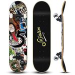 Sefulim 31 x 8 Inch Complete Skateboard 7 Layer Canadian Maple Double Kick Deck Skateboard for Boys Girls Teens Adults Beginner