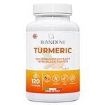 Bandini® Turmeric Capsules High Strength with 95% Curcumin Extract, Black Pepper & Piperine - 120 Count (4 Month Supply) - Natural Supplement Antioxidant & Digestive - Maximum Absorption Vegan No GMO