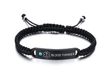 PJ JEWELLERY Blood THINNER Adjustable Braided Rope Medical ID Bracelets Paracord Weaving Medical Alert Macrame ID Bracelets for Men Women