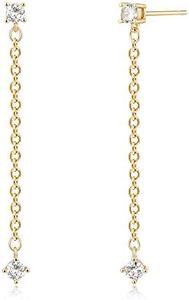 VALLOEY ROVER Women 14K Gold Bar Earrings,Stud With Chain And Cartilage Hugging Cuff Double Bar Ear Jacket Minimalist earrings For Women Band(triangle)