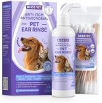HICC PET Dog Ear Cleaner - Dog Ear Inflammation Therapy with 0.012% Hypochlorous Acid for Itch Relief, Soothe Ear Inflammation, Removes Wax, Odor, with 30 Cotton Swabs, 4 Fl oz