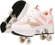 Roller Skate Shoes for Girls, Kids, Women & Adults – Retractable Shoes with Wheels | Pop-Out High Roller Skating Shoes That Turn Into Sneaker Skates - Pink, 4.5