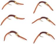 The Fly Fishing Place Trout Nymph Fly - San Juan Worm Power Bead 1/2 Dozen Gold Bead Brown V-Rib #10 - Set of 6 Nymph Wet Flies