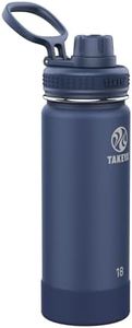 Takeya Actives Stainless Steel Water Bottle, Insulated Spout Lid, Keeps Drinks Cold 24 Hrs, Leakproof, Durable, Dishwasher Safe, Ideal for Gym, Travel, Fits Most Cup Holders, 18 oz/Midnight Blue