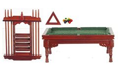 Melody Jane Dolls House Pool Snooker Table & Cue Stand Set Miniature Pub Study Furniture