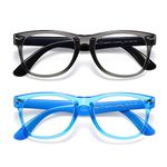 DYLB Kids Blue Light Blocking Glasses 2 Pack, Computer Gaming Glasses for Kids Girls Boys Age 3-10,Anti Blue Light & Headache (Transparent Black + Transparent Blue)