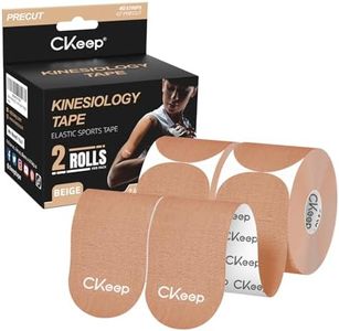 CKeep Kinesiology Tape, 2 Rolls Cotton Latex Free Hypoallergenic Elastic Precut Strips, 2 Inch Wide Waterproof Athletic Tape for Knees Pain Injuries Sprains, Beige