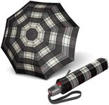 Knirps T.200 Medium Duomatic Automatic Open Close Rain Umbrella for Adults - Portable Weather Protection - Compact, Fits in Backpack, Retractable with Carrying Case, Black/White Check, 97cm Diameter