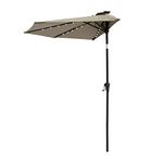 FLAME&SHADE 9 ft Half Round Solar Powered Outdoor Market Patio Table Umbrella for Wall Balcony with LED Lights and Tilt, Taupe