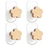 Yisiziyo Decorative Wooden Hooks for Kids Rooms, Natural Beech, self-Adhesive Without Drilling, 4-Pack (Flower)