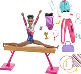 Barbie Gymnastics Playset with Doll and 15+ Accessories, Twirling Gymnast Toy with Balance Beam, Brunette Doll
