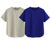 JUNEBERRY® Pure 100% Cotton Oversized Loose Baggy Fit Round Neck with Drop Shoulder Swanwhite & Royal Blue Half Sleeves Boyfriend T-Shirt for Women & Girls (PO2_BF_45SW_39RB_M)