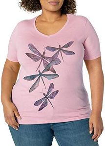 Just My Size Women's Size Plus Printed Short-Sleeve V-Neck T-Shirt, Dragonfly Ascending, 2X