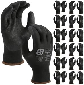 Shield Right DuraFlex Sandy Nitrile Work Gloves,13 Gauge Black Nylon,12 Pairs, Heavy Duty Grip, Comfort Fit, Protective & Durable, Breathable & Cool, Machine Washable (9 Large)