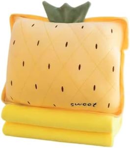 Rikyo 15" Stuffed Fruit Travel Blanket and Pillow Set,3 in 1 Plush Stuffed Hugging Pillow with Warming Hands Pillow Blanket for Kids Gift Travel Airplane Train Bed Office Nap (Yellow - Pineapple)