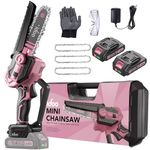 iDOO Pink Birthday Gifts for Women Mom Her, Electric Mini Chainsaw Cordless 6inch, Lightweight Battery Hand Chain Saw Camping Gear for Wood Cutting Tree Trimming (2 Batteries & 3 Chains)