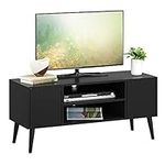 HOMEFORT Retro TV Stand, Mid-Century TV Console Table, Fits up to 55-inch Television, Modern Entertainment Cabinet with Storage and Shelves Cabinet for Living Room, Office, Bedroom (Black)