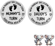 New Parent Decision Turn Coin First Time Pregnant Mom to Be and Dad Couple Funny Baby Shower Daddy Christmas Expecting Pregnancy Newborn After Birth Gift Idea Cool Boy Mommy Women Mama Present Flip 7