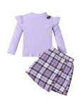 Qiraoxy Baby Girl Clothes Ruffle Ribbed Long Sleeve T-Shirt Top Plaid Skirt Fashion Set 2Pcs Toddler Kids Girl Fall Winter Outfits 1-6 Years