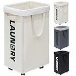 Goodpick Laundry Hamper with Wheels, 75L Collapsible Laundry Basket Organizer, Clothes Hamper with Removable Wash Bag for Bedroom, Large Laundry Basket with Handle, White