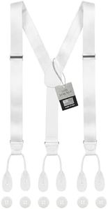 HOLD'EM 100% Silk Suspenders Men Y-Back Fancy Solid Button End-White Xl