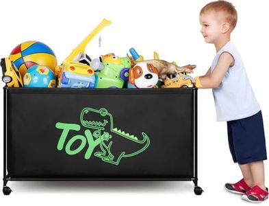 MISSLO Large Toy Box with Wheels Big Toy Chest for Kids Organizer Toy Storage Bin, 124L, Black