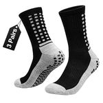 YUEDGE Men's Soccer Grip Socks Anti Slip Non Slip Cotton Black Cushioned Football Basketball Sports Grip Socks Size 10-13, 3 Pairs