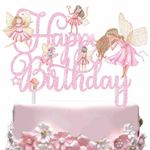 Floral Fairy Cake Topper Pink Fairy Birhtday Cake Picks Fairies Birthday Cake Decoration Fairy Garden Party Decoration for Fairy Wonderland Baby Shower Supplies